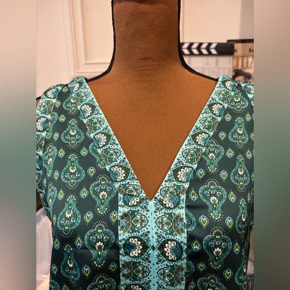 LOFT Teal Paisley Print V-Neck Tie-Waist Camisole - Picture 8 of 11